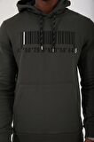 Haki Nakışlı Kanguru Cep Standart Kalıp Kapüşonlu Erkek Sweatshirt - 87839 | XXL