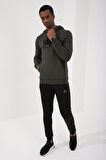 Haki Nakışlı Kanguru Cep Standart Kalıp Kapüşonlu Erkek Sweatshirt - 87839 | XXL