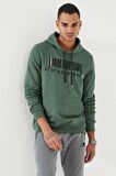 Yeşil Nakışlı Kanguru Cep Standart Kalıp Kapüşonlu Erkek Sweatshirt - 87839 | S