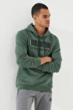 Yeşil Nakışlı Kanguru Cep Standart Kalıp Kapüşonlu Erkek Sweatshirt - 87839 | S
