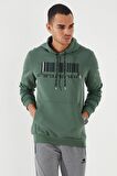 Yeşil Nakışlı Kanguru Cep Standart Kalıp Kapüşonlu Erkek Sweatshirt - 87839 | S