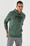 Yeşil Nakışlı Kanguru Cep Standart Kalıp Kapüşonlu Erkek Sweatshirt - 87839 | S