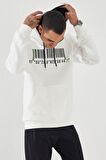 Ekru Nakışlı Kanguru Cep Standart Kalıp Kapüşonlu Erkek Sweatshirt - 87839 | XXL