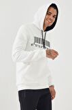 Ekru Nakışlı Kanguru Cep Standart Kalıp Kapüşonlu Erkek Sweatshirt - 87839 | XXL
