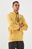 Hardal Nakışlı Kanguru Cep Standart Kalıp Kapüşonlu Erkek Sweatshirt - 87839 | M