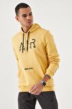 Hardal Nakışlı Kanguru Cep Standart Kalıp Kapüşonlu Erkek Sweatshirt - 87839 | M