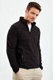 Siyah Yarım Fermuarlı Sweatshirt Slim Fit Dik Yaka Erkek Polar - 87891 | S