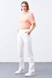 Ekru Yüksek Bel Cepli Rahat Form Klasik Paça Kadın Eşofman Alt - 94584 | S