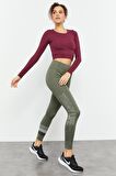 Çağla Yüksek Bel Yazı Baskılı Slim Fit Dar Paça Kadın Tayt - 94544 | XL