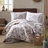 Clasy Ranforce %100 Pamuk Çift Kişilik Nevresim Takımı Semeran V1 Bej