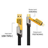 4 in 1 USB+C Type C to Lightning Şarj Kablosu, Metal Başlık Sağlam Kopmaz Kablo 100 W PD Hızlı Şarj IOS TypeC USB iPhone