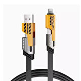 4 in 1 USB+C Type C to Lightning Şarj Kablosu, Metal Başlık Sağlam Kopmaz Kablo 100 W PD Hızlı Şarj IOS TypeC USB iPhone
