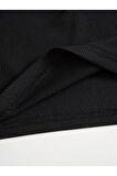 V Yaka Boyundan Askılı Siyah Renk Omzu Sırtı Açık Kolsuz Fitilli Likralı Fit Crop Top Bluz