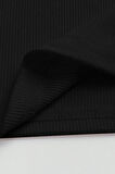 V Yaka Siyah Renk Desensiz Boyun Bağlamalı Fitilli Kısa Kolsuz Likralı Fit Crop Top Bluz