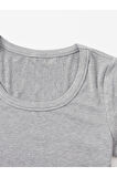 U Yaka Gri Renk Fitilli Kısa Kollu Regular Crop Top Bluz