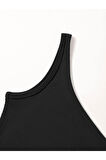 Asimetrik Yaka Kolsuz Tek Omuz Askılı Siyah Renk Fitilli Crop Top Bluz