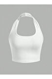 2'Li Paket Kare Yaka Siyah ve Beyaz Renk Boyun Askılı Crop Top Bluz