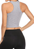 Liona Kadın Gri Melanj U Yaka Yüzücü Sırtlı Crop Top Büstiyer