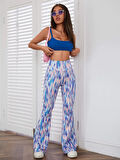 Liona Kadın Geniş Yaka Askılı Sütyen Stili Mavi Super Crop Top Büstiyer