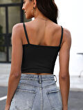 Liona Kadın U Yaka Askılı Siyah Renk Crop Top Bluz Atlet