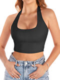 Liona Kadın Kare Yaka Siyah Renk Crop Top Bluz