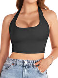 Liona Kadın Kare Yaka Siyah Renk Crop Top Bluz