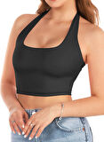 Liona Kadın Kare Yaka Siyah Renk Crop Top Bluz