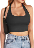 Liona Kadın Kare Yaka Siyah Renk Crop Top Bluz