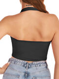 Liona Kadın Kare Yaka Siyah Renk Crop Top Bluz