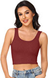 Liona Kadın U Yaka Melanj Bordo Renk Crop Top Bluz Atlet