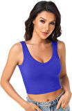 Liona Kadın U Yaka Mavi Renk Crop Top Bluz Atlet