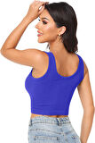 Liona Kadın U Yaka Mavi Renk Crop Top Bluz Atlet