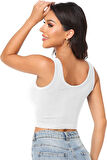 Liona Kadın U Yaka Beyaz Renk Crop Top Bluz Atlet