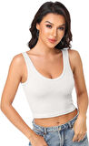 Liona Kadın U Yaka Beyaz Renk Crop Top Bluz Atlet