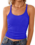 Liona Kadın İp Askılı Yüzücü Sırt Mavi Renk Crop Top Atlet Bluz