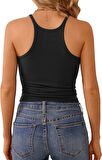 Liona Kadın İp Askılı Yüzücü Sırt Siyah Crop Top Bluz Atlet