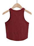 Liona Kadın Oval Etekli Melanj Bordo Renk Bisiklet Yaka Crop Top Bluz