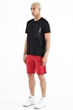 Kırmızı Baskılı Detaylı Bağcıklı Erkek Şort - 81246 | M