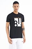 Siyah Ön Baskılı O Yaka Standart Kalıp Erkek T-Shirt - 88220 | M