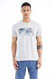 Gri Melanj Yazı Baskılı Standart Kalıp O Yaka Erkek T-Shirt - 88226 | S