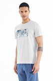 Gri Melanj Yazı Baskılı Standart Kalıp O Yaka Erkek T-Shirt - 88226 | S