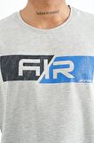 Gri Melanj Baskı Detaylı O Yaka Standart Kalıp Erkek T-Shirt - 88205 | M