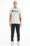 Gri Melanj Baskı Detaylı O Yaka Standart Kalıp Erkek T-Shirt - 88205 | M