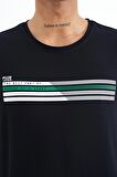 Lacivert Baskı Detaylı O Yaka Standart Kalıp Erkek T-Shirt - 88229 | XXL