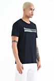 Lacivert Baskı Detaylı O Yaka Standart Kalıp Erkek T-Shirt - 88229 | XXL