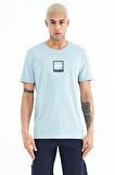 Açık Mavi Minimal Basklı Detaylı O Yaka Standart Kalıp Erkek T-Shirt - 88230 | XXL