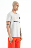 Gri Melanj Yazı Baskılı O Yaka Standart Kalıp Erkek T-Shirt - 88209 | L