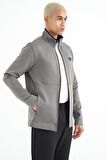 Koyu Gri - Siyah Fermuarlı Dik Yaka Gizli Cepli Erkek Eşofman Takım - 85199 | XL