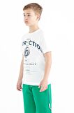 Beyaz Yazı Baskı Detaylı O Yaka Standart Kalıp Erkek Çocuk T-Shirt - 11103 | 13-14