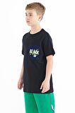 Lacivert Ön Cepli Nakış Detaylı O Yaka Standart Kalıp Erkek Çocuk T-Shirt - 11116 | 12-13